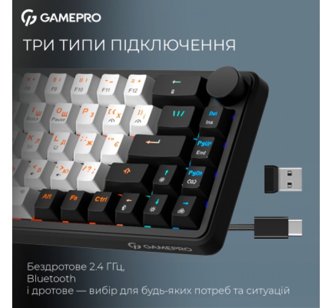 Клавіатура GamePro Asgard Valhalla MK210B Pro 65 RGB Wireless/Bluetooth/USB Black (MK210B Pro)