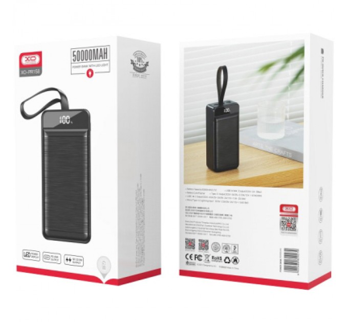 Батарея універсальна XO 50000mAh, PD/18W, QC3.0/22.5W, flashlight, Input(Micro,Type-C,Lightning), Output(3*USB,Type-C) (XO-PR158 / 29211)