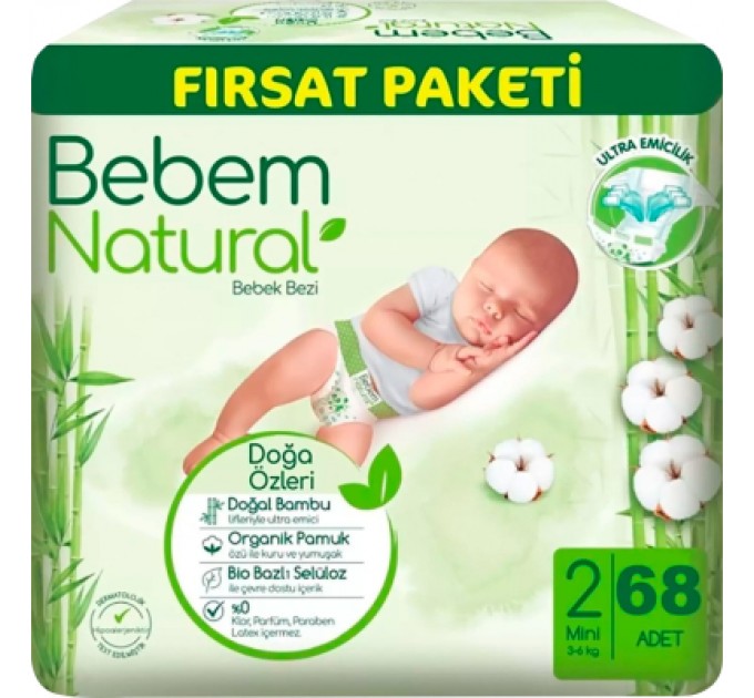 Bebem Підгузки Bebem Natural 2 mini 3-6 кг 68 шт (8690536831944)