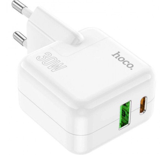 HOCO Зарядний пристрій HOCO C111A Lucky 1xUSB-C PD30W + 1xUSB QC3.0 White (6931474790866)