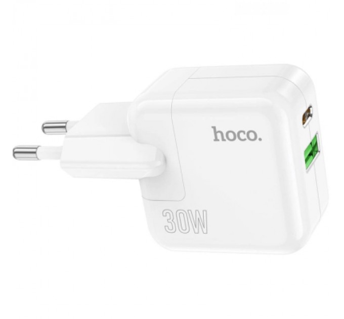 HOCO Зарядний пристрій HOCO C111A Lucky 1xUSB-C PD30W + 1xUSB QC3.0 White (6931474790866)