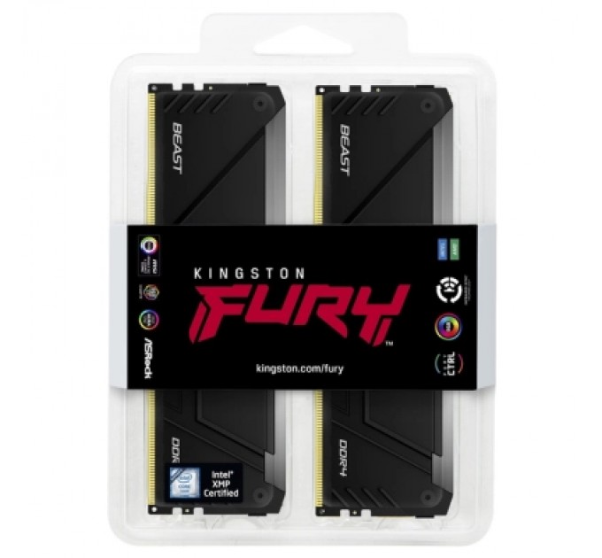 Модуль пам'яті для комп'ютера DDR4 16GB (2x8GB) 3200 MHz Beast Black Kingston Fury (ex.HyperX) (KF432C16BB2AK2/16WP)