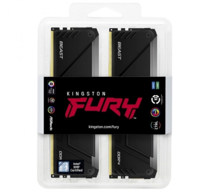 Kingston Fury (ex.HyperX) Модуль пам'яті для комп'ютера DDR4 32GB (2x16GB) 3200 MHz Beast RGB Black Kingston Fury (ex.HyperX) (KF432C16BB12AK2/32WP)