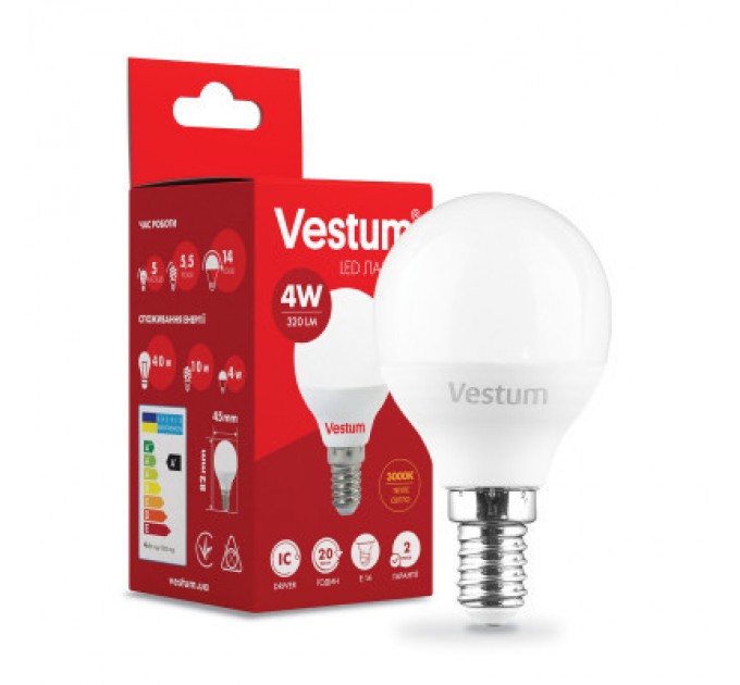 Vestum Лампочка Vestum G45 4W 3000K 220V E14 (1-VS-1208)