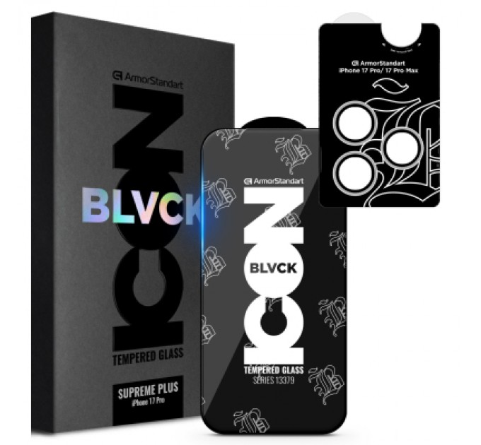 Скло захисне Armorstandart Supreme Plus Black Icon Apple iPhone 17 Pro (ARM86403)