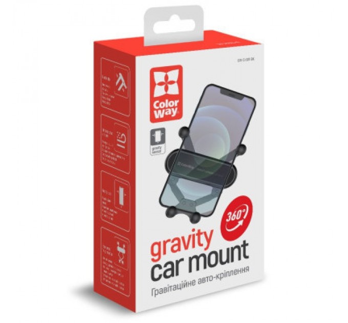 Універсальний автотримач ColorWay Gravity Sensor Holder Black (CW-CHG11-BK)