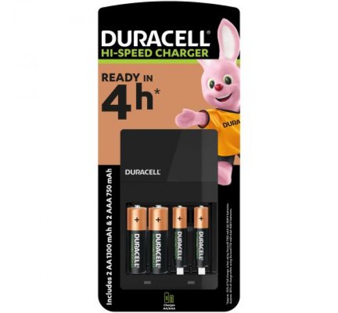 Duracell Зарядний пристрій для акумуляторів Duracell CEF14, 4 години, 1 шт. (Includes 2 AA1300mAh & 2 AAA750mAh) (5007497 / 5004990)
