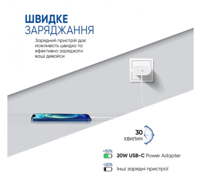 Armorstandart Зарядний пристрій Armorstandart AMHJ83 20W USB-C White + cable USB-C to Lightning (ARM77724)