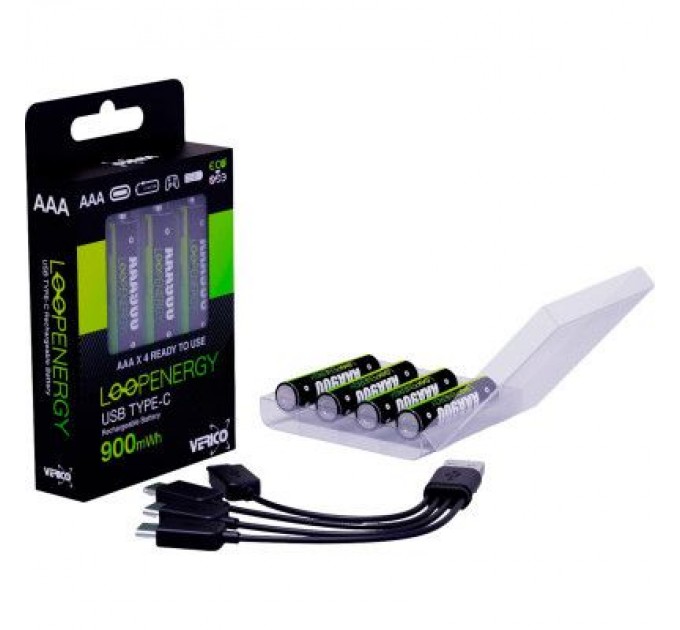 Verico Акумулятор Verico AAA USB Type-C 600mAh 1.5V Li-ion * 4 (LoopEnergy) (1UDBT-A2WEBC-NN)