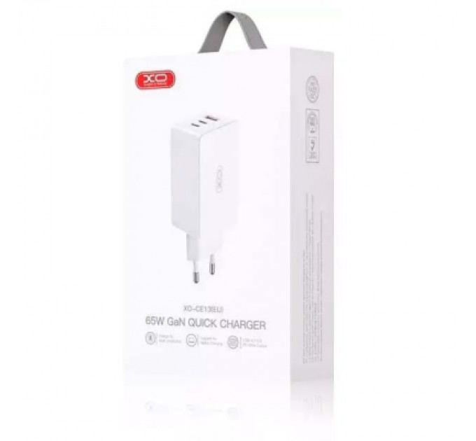 Зарядний пристрій XO CE13 PD65W GaN (2Type-C/1USB) White (XO-CE13-WH)