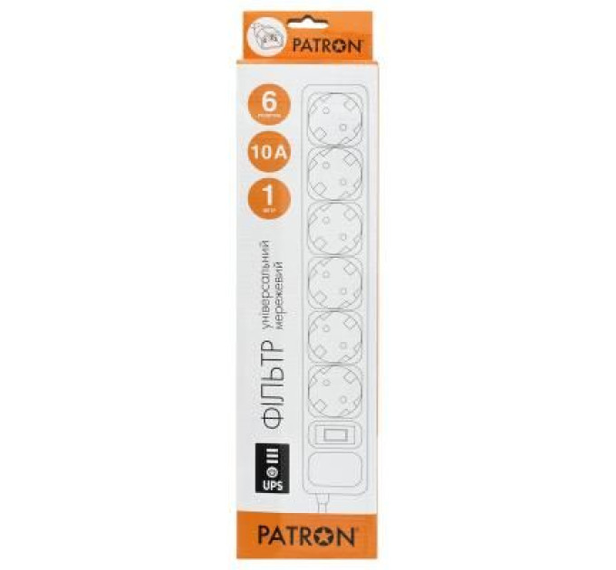 Patron Мережевий фільтр живлення Patron 1 m3*1mm2 (SP-1063U) 6 розеток BLACK (EXT-PN-SP-1063U)