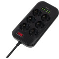 ColorWay Мережевий фільтр живлення ColorWay CW-CHE64B, 6 розеток/4USB Black (CW-CHE64B)
