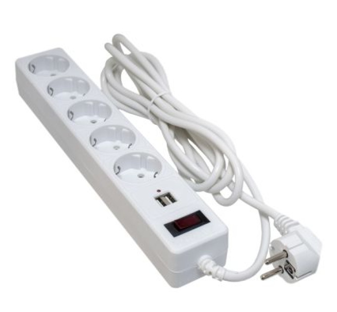 Patron Мережевий фільтр живлення Patron 3m + 2 USB 2.0, 2.1A, 5 роз. White (EXT-PN-SP-53-USB-W)
