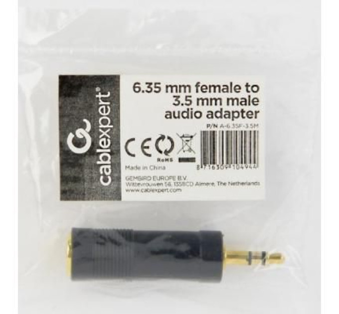 Cablexpert Перехідник 6.35мм F to M 3.5 мм Cablexpert (A-6.35F-3.5M)