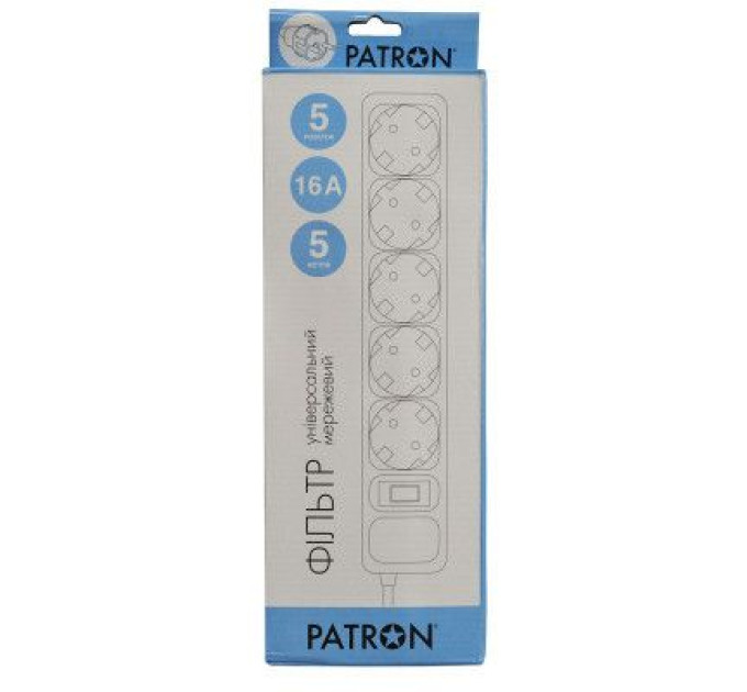 Patron Мережевий фільтр живлення Patron 5.0 m, 3*1.5mm2 (SP-1655) 5 розеток BLACK (EXT-PN-SP-1655)