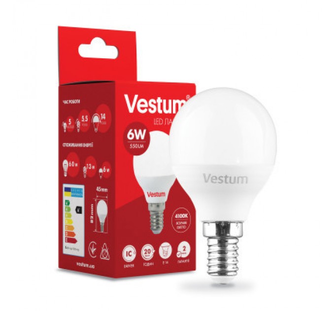 Vestum Лампочка Vestum G45 6W 4100K 220V E14 (1-VS-1203)