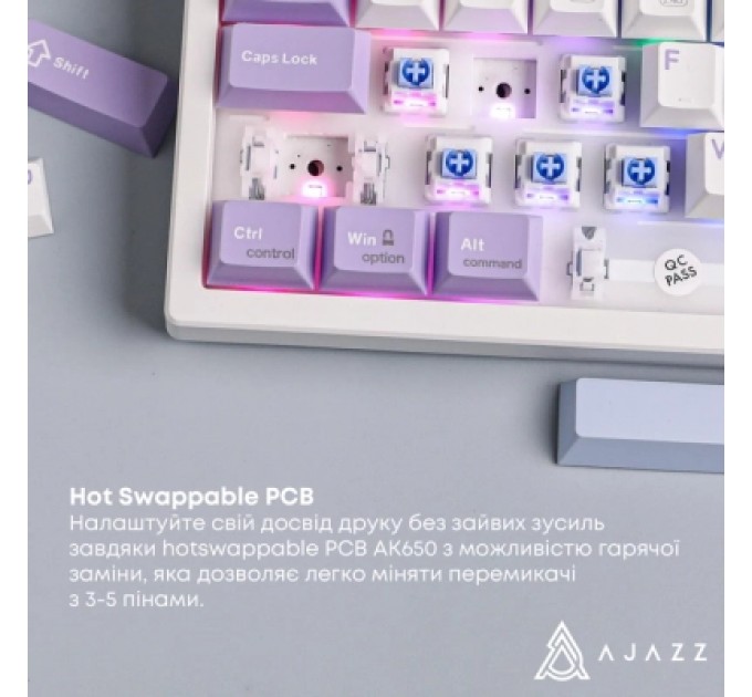 Клавіатура Ajazz AK650 Flying Fish Switch Purple RGB USB/Wireless/Bluetooth UA Purple (AK650-FF-PWB)