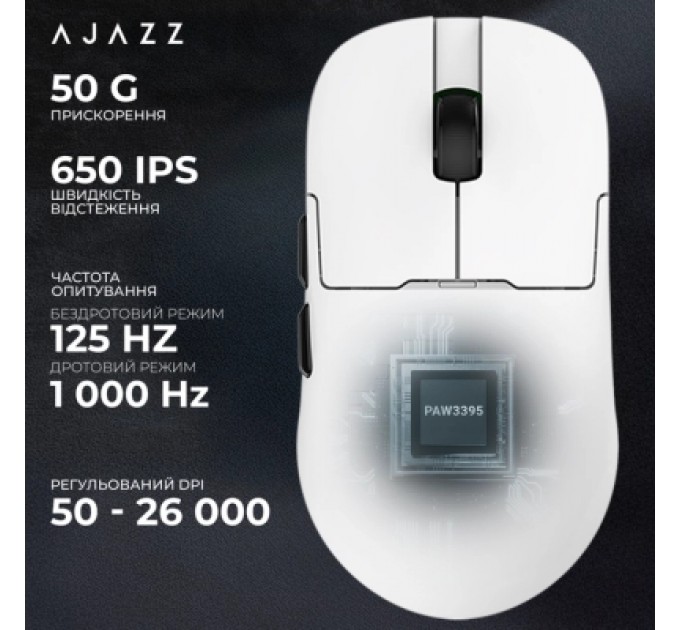 Ajazz Мишка Ajazz AJ159PRO Wireless/Bluetooth/USB Charging Dock White (AJ159-PRO-W)