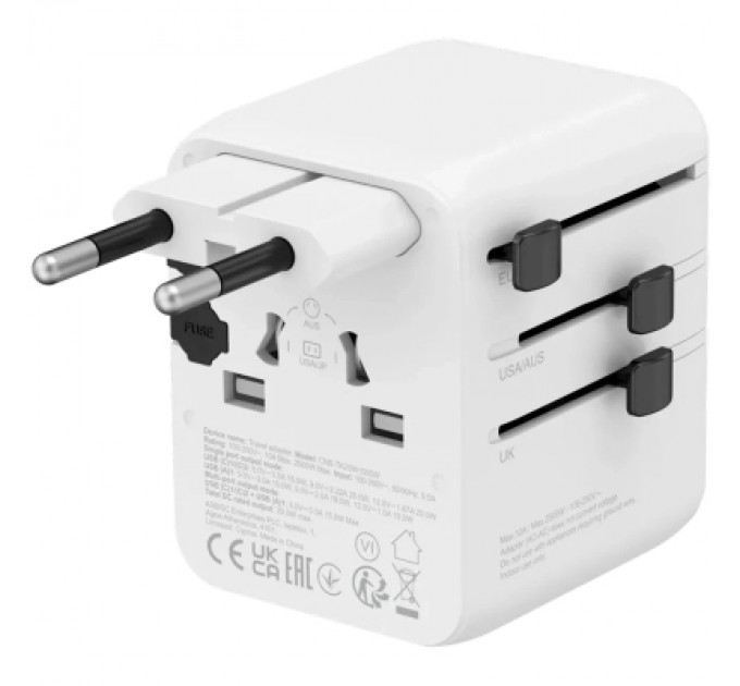 Canyon Зарядний пристрій Canyon OnTour 20 2xUCB-C + USB-A EU/UK/US/AUS 20W White (CNS-TA20W1005W)