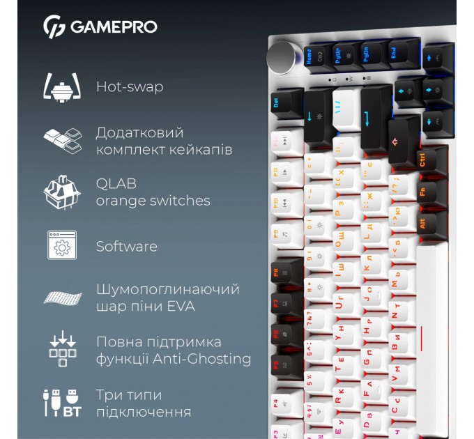 GamePro Клавіатура бездротова GamePro Asgard Valhalla MK160W Pro White