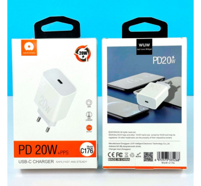 WUW Зарядний пристрій WUW C176 USB-C PD20W White (WUW-C176)