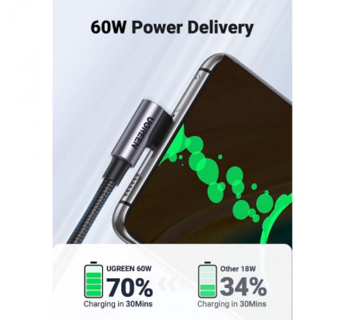 Ugreen Дата кабель USB-C to USB-C 3.0m 60W US255 90-degree Angle Black Ugreen (80714)