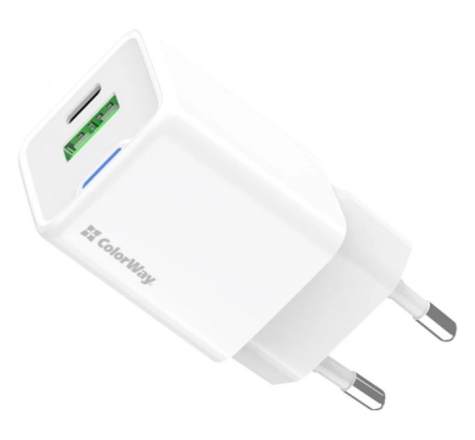 ColorWay Зарядний пристрій ColorWay GaN Mini 30W PD Port PPS USB (Type-C PD + USB QC4.0) white (CW-CHS053PD-WT)