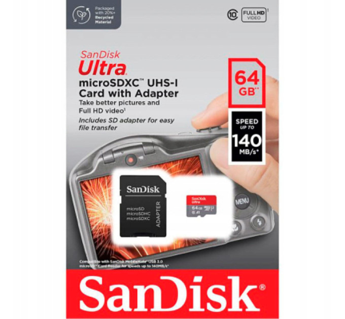 SanDisk Карта пам'яті SanDisk 64GB microSD Class 10 A1 R-140 (SDSQUAB-064G-GN6IA)
