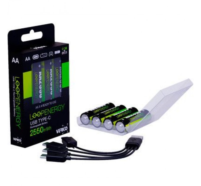 Verico Акумулятор Verico AA USB Type-C 1700mAh 1.5V Li-ion * 4 (LoopEnergy) (1UDBT-A1WEAC-NN)