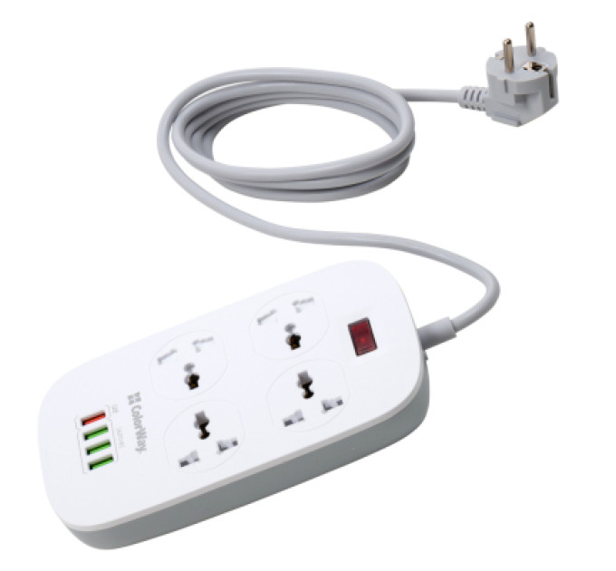 ColorWay Мережевий фільтр живлення ColorWay 4 розетки/4USB White 1.8м (1QC3.0 + 3 AUTO ID) (CW-CHU44QW)