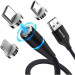 ColorWay Дата кабель USB 2.0 AM to Lightning + Micro 5P + Type-C 1.0m Magnetic ColorWay (CW-CBUU038-BK)