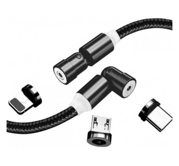 ColorWay Дата кабель USB 2.0 AM to Lightning + Micro 5P + Type-C 1.0m Magnetic Ro ColorWay (CW-CBUU037-BK)