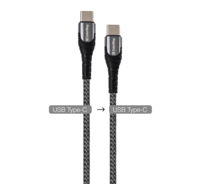 ColorWay Дата кабель USB-C to USB-C 1.0m PD Fast Charging 65W 3А grey ColorWay (CW-CBPDCC040-GR)
