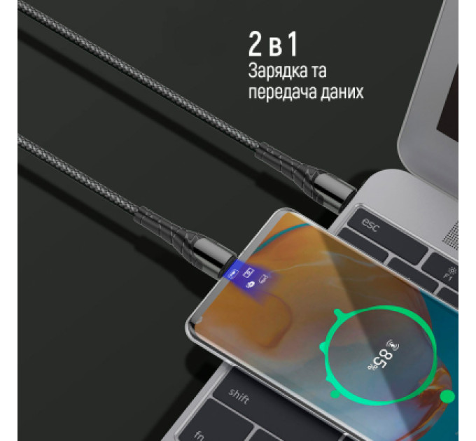 ColorWay Дата кабель USB-C to USB-C 2.0m PD Fast Charging 65W 3A grey ColorWay (CW-CBPDCC039-GR)