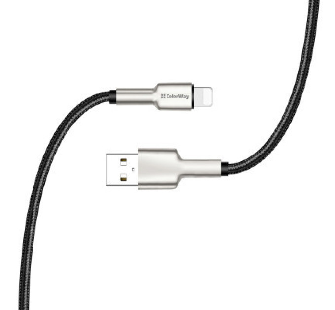 ColorWay Дата кабель USB 2.0 AM to Lightning 1.0m head metal black ColorWay (CW-CBUL046-BK)