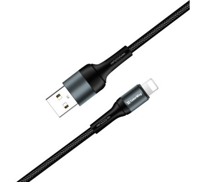ColorWay Дата кабель USB 2.0 AM to Lightning 1.0m nylon black ColorWay (CW-CBUL045-BK)