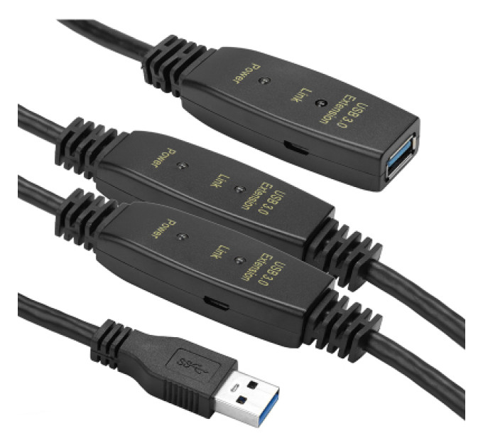 PowerPlant Адаптер USB 3.0 AM - AF, 20 m, active PowerPlant (CA912865)