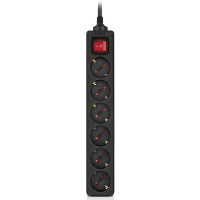 Мережевий фільтр живлення REAL-EL RS-6 Protect M 1.8m, black (EL122300032)