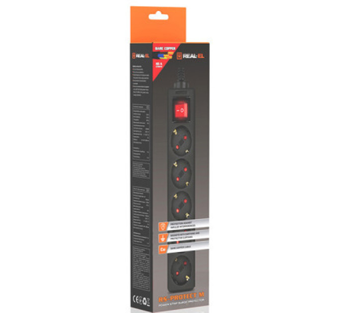 REAL-EL Мережевий фільтр живлення REAL-EL RS-Protect M 1.8m, black (EL122300026)