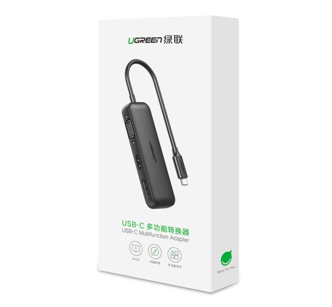 Ugreen Перехідник USB2.0 Type-C to VGA V1.2/HDMI V2.0b/DP V1.2a CM260 black Ugreen (60568)