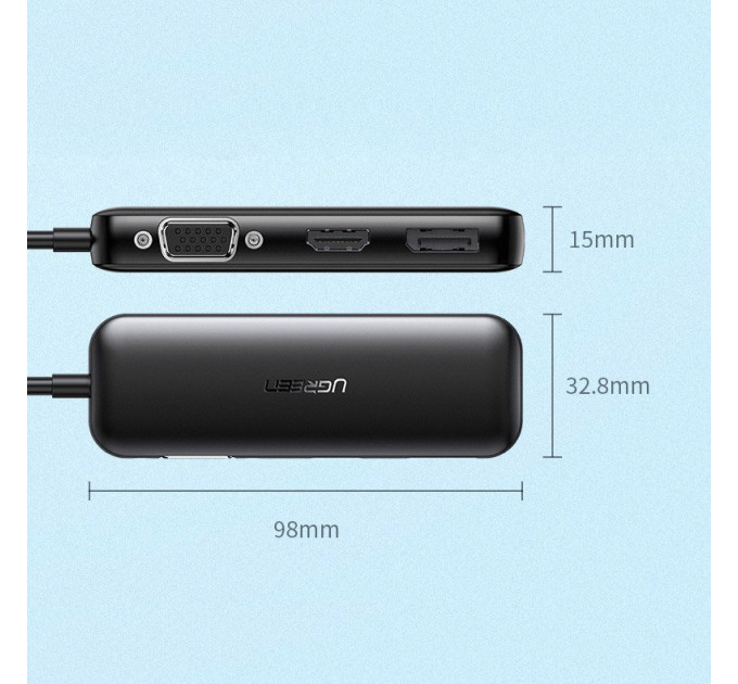 Ugreen Перехідник USB2.0 Type-C to VGA V1.2/HDMI V2.0b/DP V1.2a CM260 black Ugreen (60568)