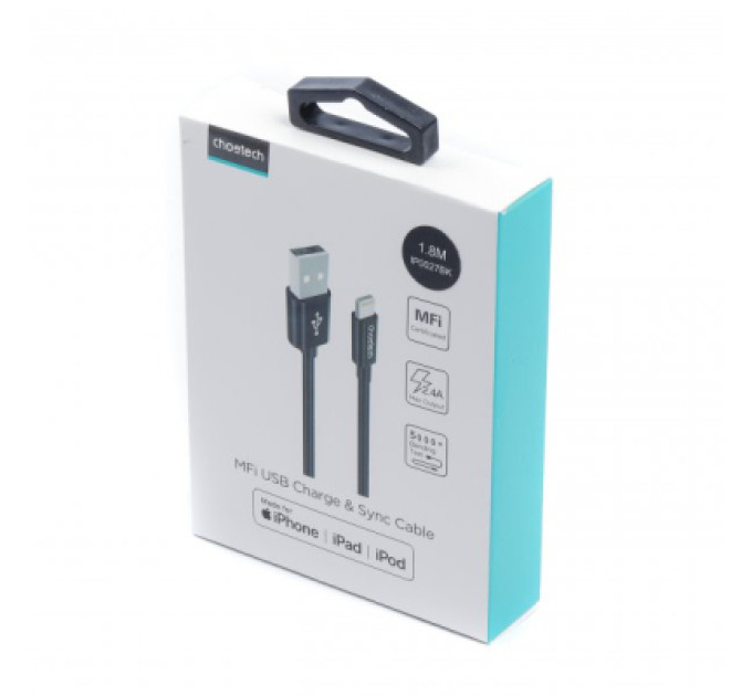 Choetech Дата кабель USB 2.0 AM to Lightning 1.8m 2.1A MFI Black Choetech (IP0027-BK)