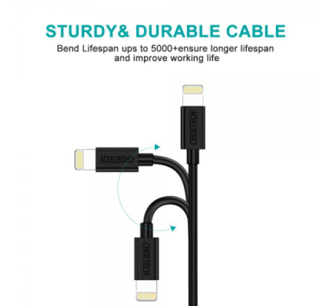 Choetech Дата кабель USB 2.0 AM to Lightning 1.8m 2.1A MFI Black Choetech (IP0027-BK)
