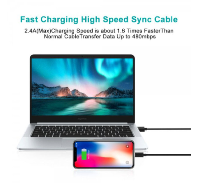 Choetech Дата кабель USB 2.0 AM to Lightning 1.8m 2.1A MFI Black Choetech (IP0027-BK)
