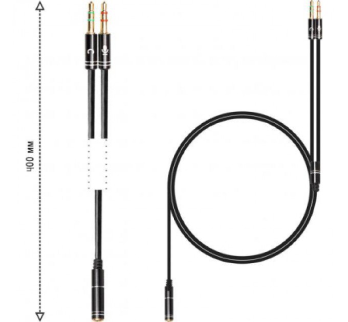 XoKo Кабель мультимедійний 3.5mm F to 2x3.5mm M 0.4m (4pin) black XoKo (AC-009)