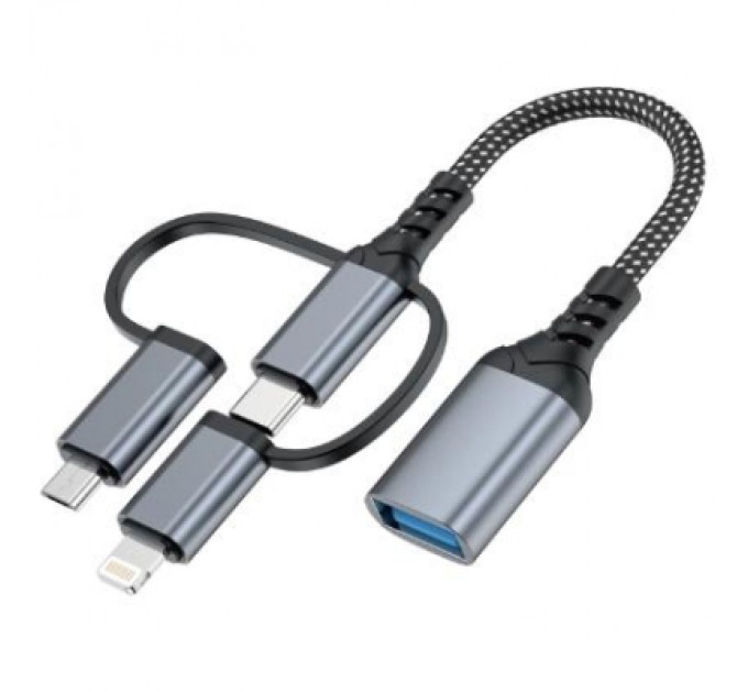 XoKo Дата кабель OTG USB 3.0 AF to USB-C + Micro 5P + Lightning 0.11m 60W XoKo (XK-AC-155)