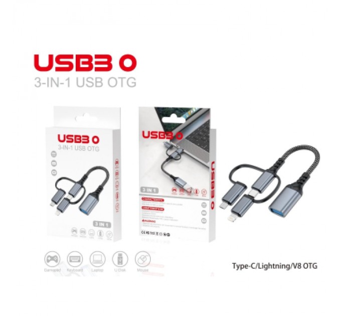 XoKo Дата кабель OTG USB 3.0 AF to USB-C + Micro 5P + Lightning 0.11m 60W XoKo (XK-AC-155)