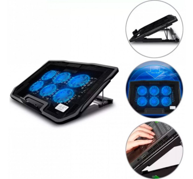 IceCoorel Підставка до ноутбука IceCoorel 10-17", 6*70mm 1800 RPM, 2*USB, + LCD, 365*297*30mm, Black (K8)