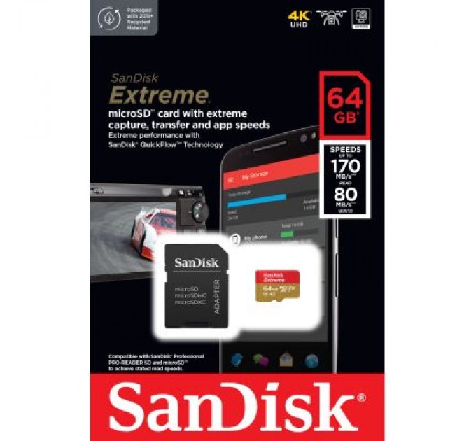 SanDisk Карта пам'яті SanDisk 64GB microSD class 10 UHS-I U3 Extreme (SDSQXAH-064G-GN6MA)