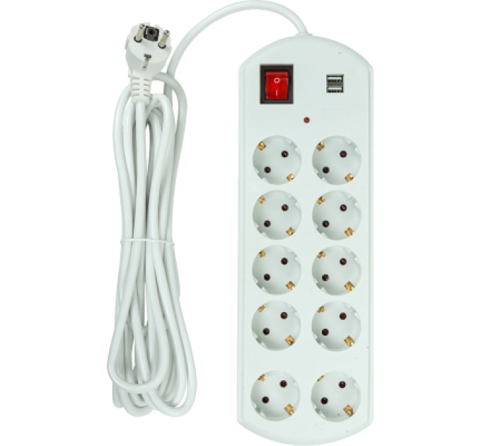 PowerPlant Мережевий фільтр живлення PowerPlant 5м, 10 розеток, USB, євро, 100% мідь (YS-N6065/5) (EX610556)